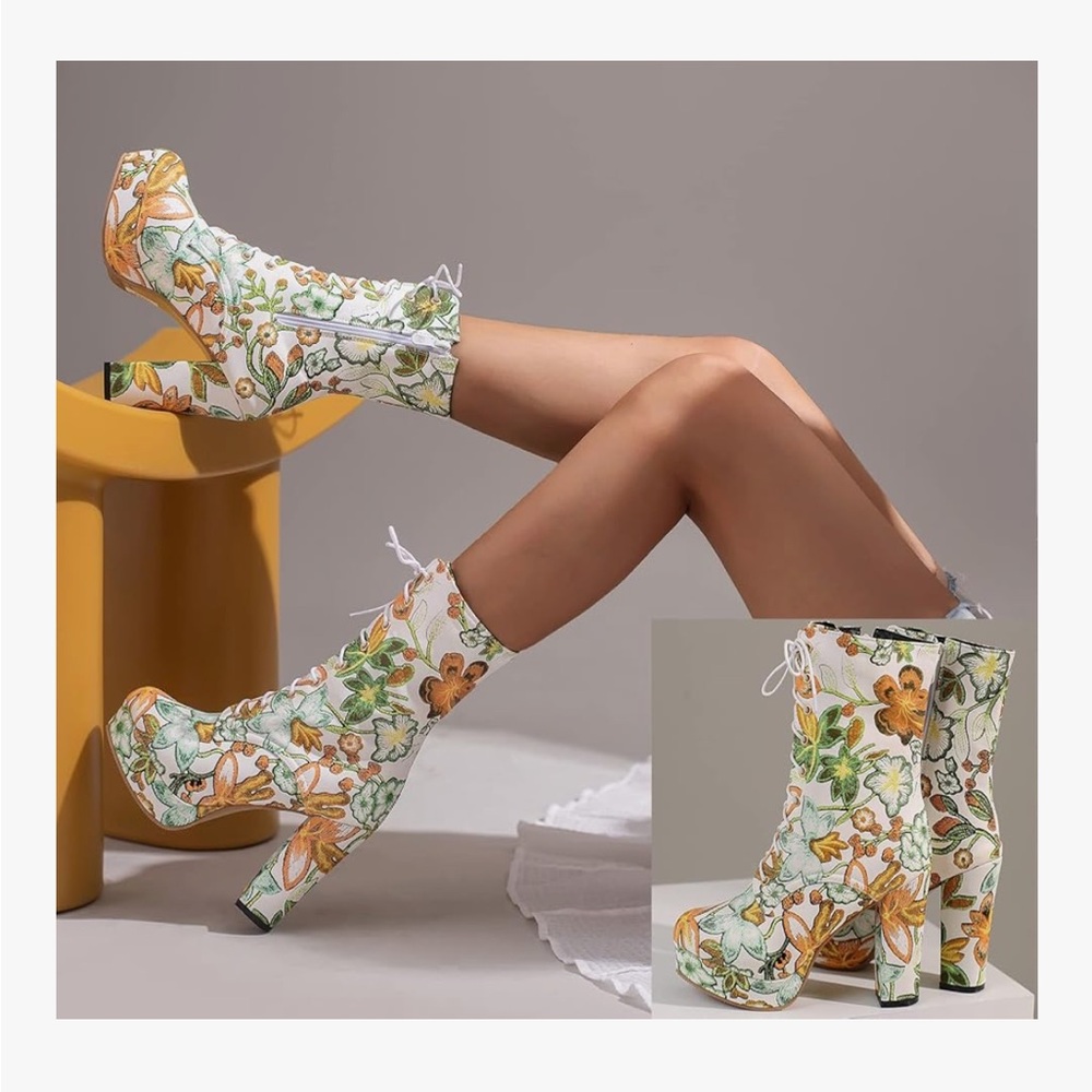 Floral Print Ankle Boots
